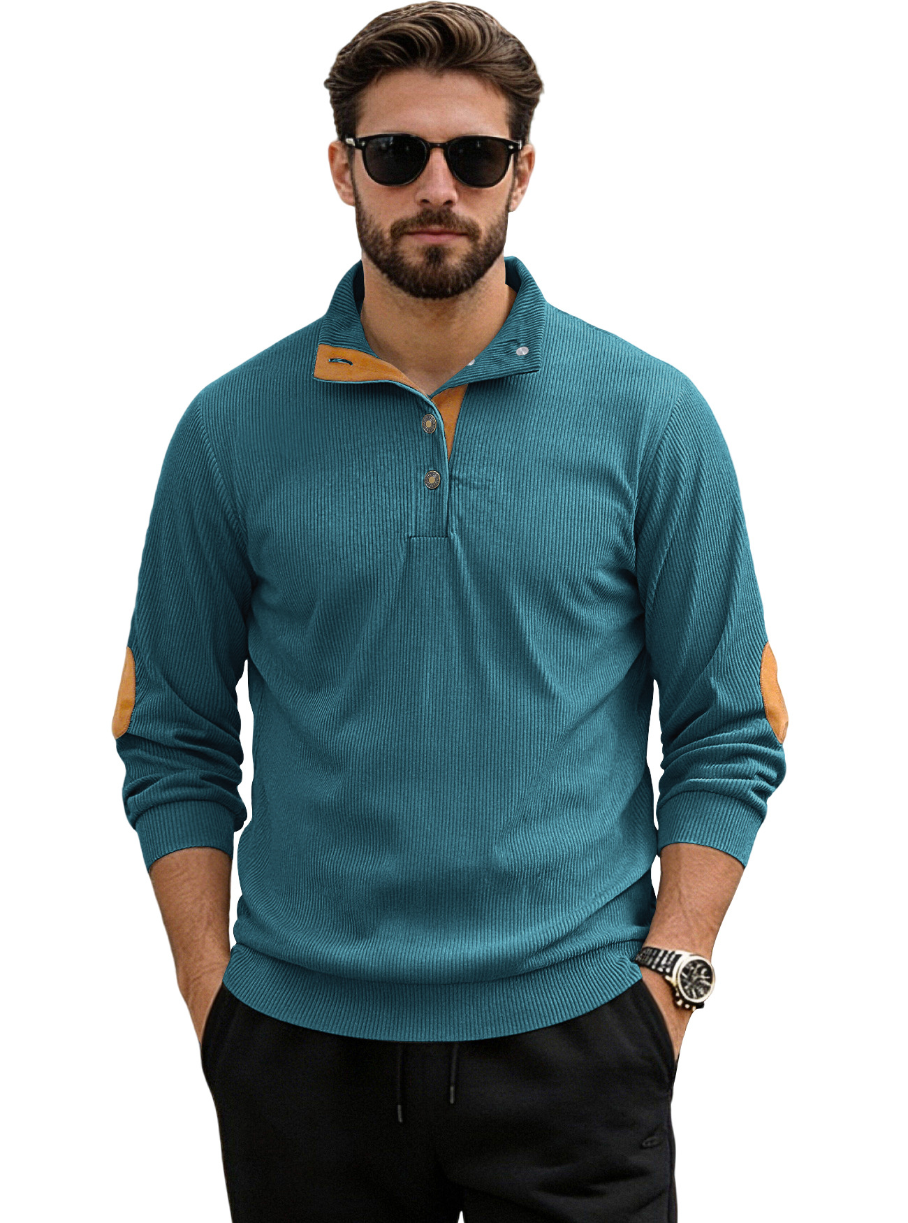 Nuevo cross-border otoño y invierno tamaño europeo cuello de manga larga camisa casual Amazon tejido de terciopelo overhead Henry suéter hombre