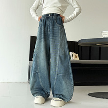 女童牛仔裤2025冬季新款韩版儿童宽松弯刀裤子加绒加厚冬装休闲裤