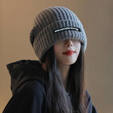 大头围显脸小毛线帽女冬季日系针织保暖帽洋气显瘦防寒防风冷帽潮