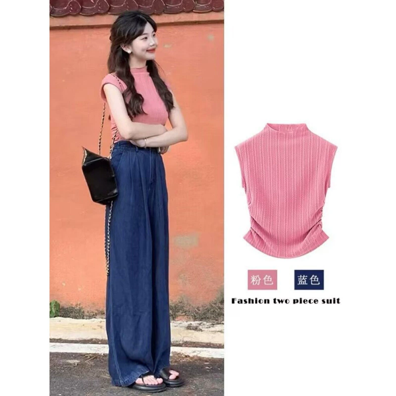 2025 новый летний комплект из двух предметов для женщин в стиле допамина, миниатюрный чайный стиль, молочный чай, шикарный топ