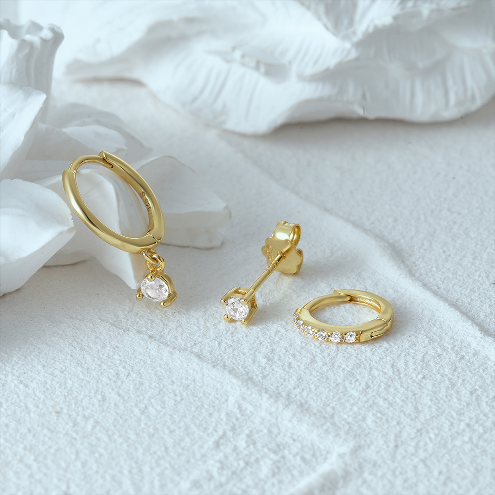 4g Weight Zircon Inlay Material Earrings Classification 3 Pieces Set Quantity Daily Occasion 925 Sterling Silver Material Geometric Pattern Women's Gender Plating, Inlay Design Simple Style Style 3 Pieces Set 925 Sterling Silver Zircon Geometric Earrings 9
