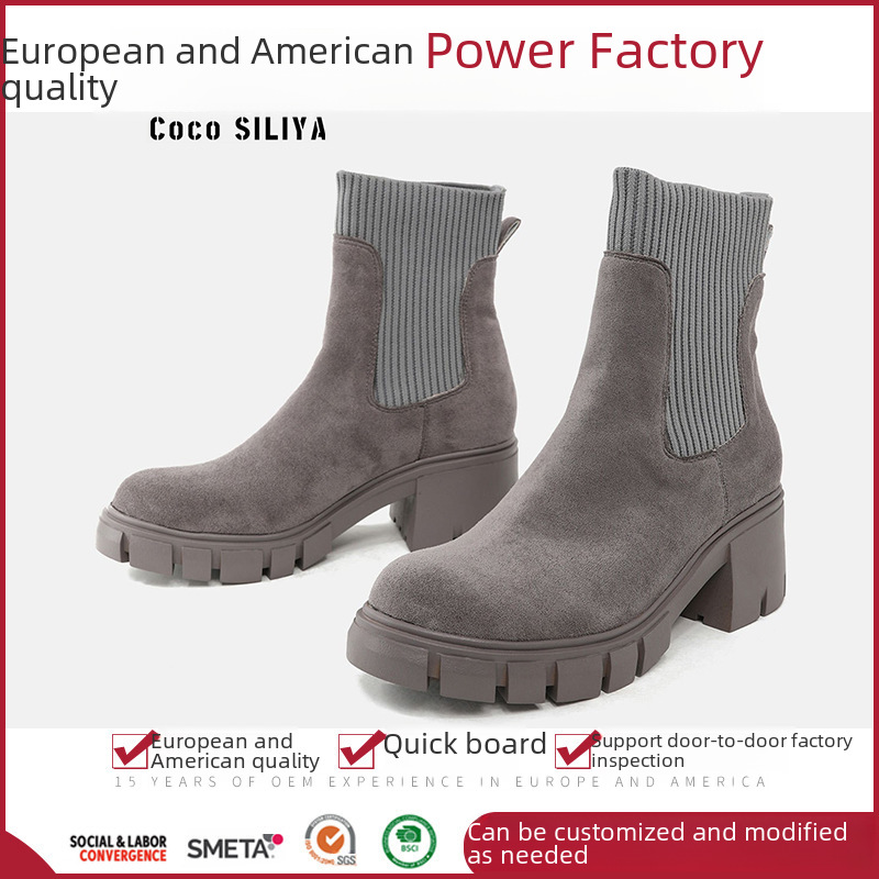 Jesenski in zimski novi nogavični škornji, tujetrni škornji, ženski škornji iz leta 2024 z debelo peto in debelim dnom, ženski gležnjarji velike velikosti za ženske_voghion.com