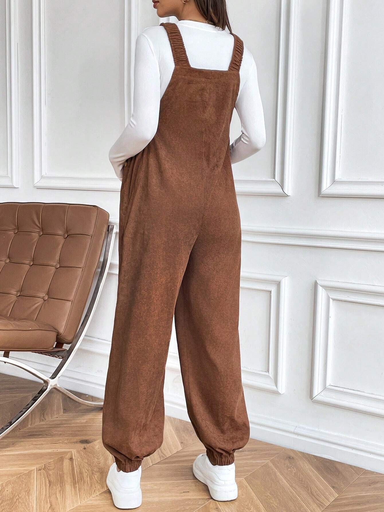 2025 Autumn/Winter Maternity Wear European and American Foreign Trade Maternity Pants with Adjustable Waist Fashion Loose Corduroy Overalls