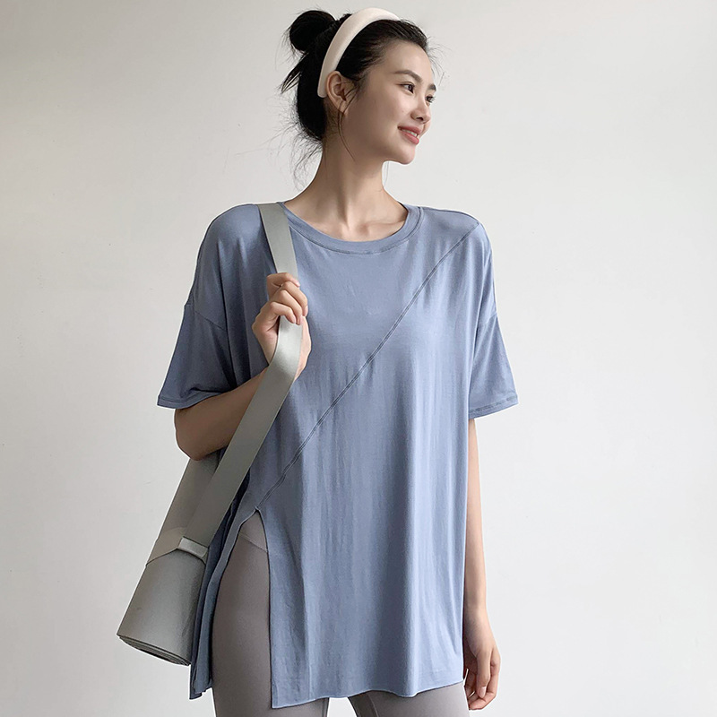 Summer Thin Short-sleeved Split Yoga T-shirt Top Women's Fitness Clothes Quick-drying Sports Blouse Loose Breathable Running