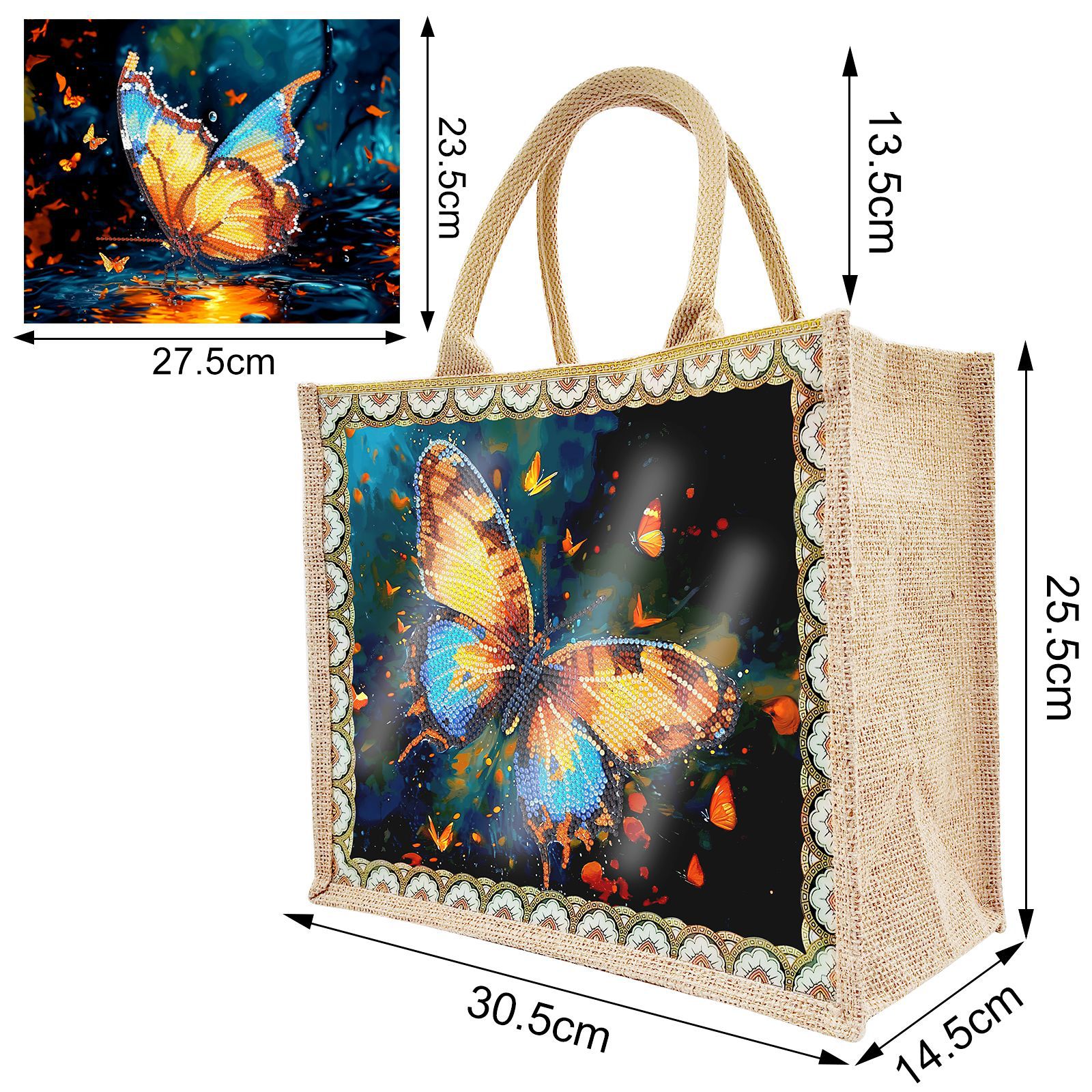 Accesorios para pintura con diamantes, bolsa de lona DIY para pintura con diamantes, bolsa de mano con diseño de animales y paisajes, con placa base reemplazable, un paquete con dos diseños.