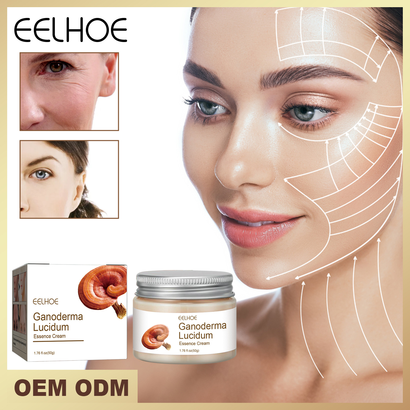 EELHOE brillant ganoderma anti rides, liftant, raffermissant, éclaircissant, améliorant la crème foncée, lissante et réparatrice_voghion.com