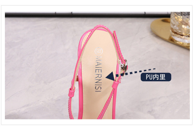 Dép sandal nữ quai ngang gót nhọn kim loại siêu cao, phong cách châu Âu và Mỹ — Màu đen, Màu đỏ, Đỏ đào chi tiết 7