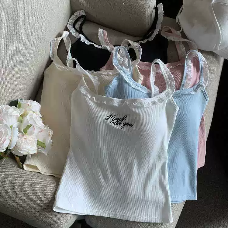 Топ-с Camisole с кружевной отделкой, размер One-Size, хлопок (вискоза), чашечки с наполнителем, slim fit