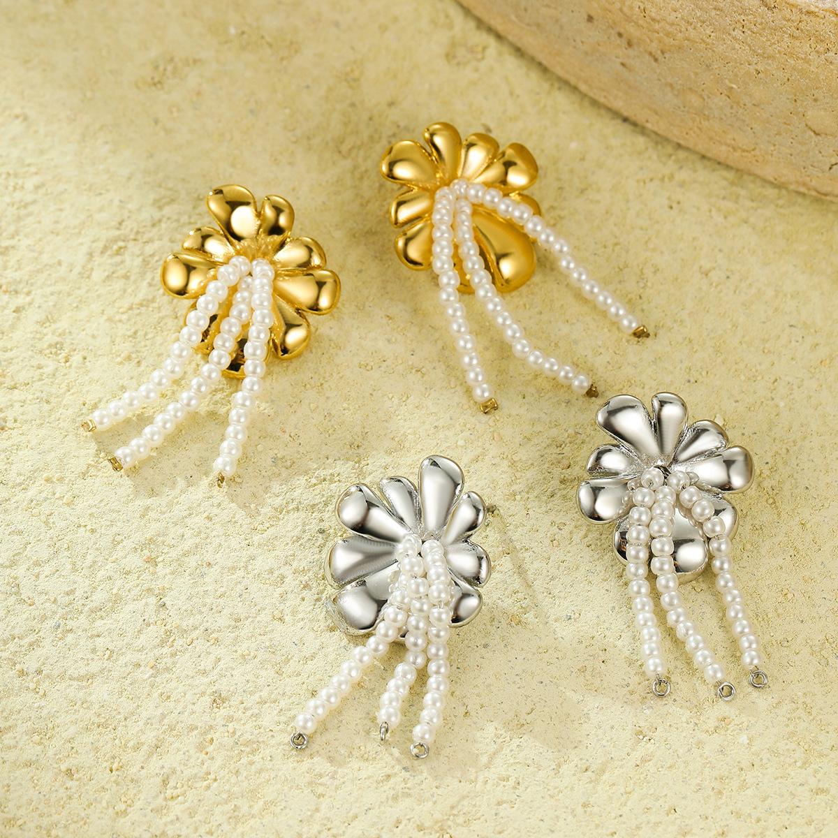 universal fashionable earrings stainless steel pearl with tassels
