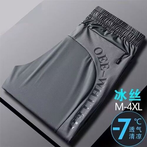 Men's Summer Thin Ice Silk Sport Pants Loose Casual Air Conditioning Quick Dry Youth Plus Size Drawstring Pants