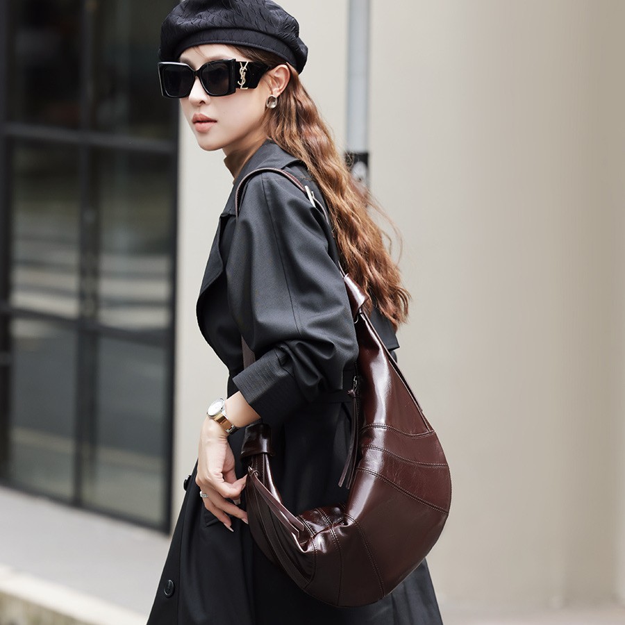 2025 New Croissant Bag Large Genuine Leather Versatile Women's Handbag Large Capacity Shoulder Crossbody Dumpling Bag - Thumbnail 2