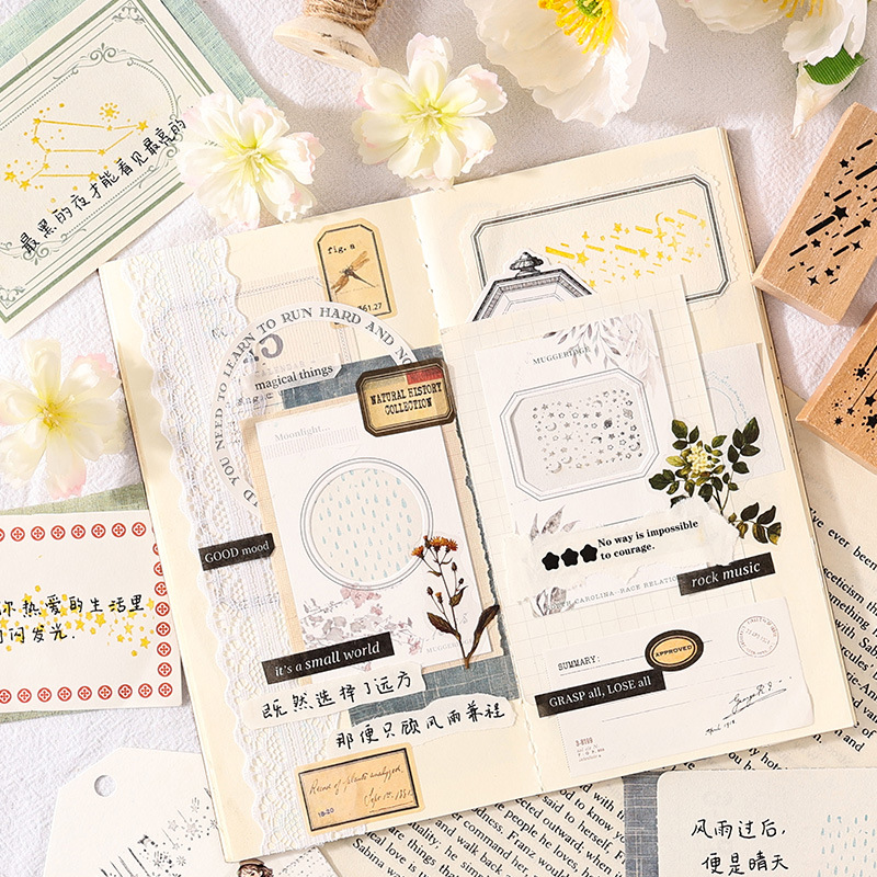 Lluvia de estrellas, años fugaces, sello de madera, tema de cielo estrellado, sello de libro de arte retro, sello de libro de manos, sello de material de bricolaje