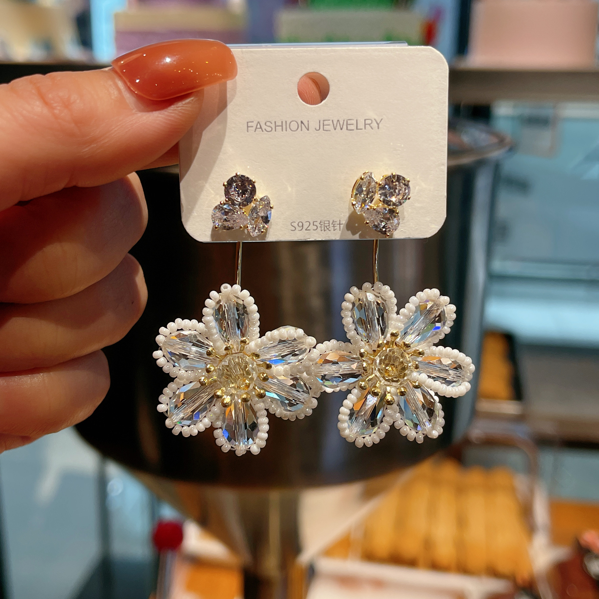 Drop Earrings Classification 1 Pair Quantity 1 Pair Cute Sweet Flower Plating Inlay Gold Silver Needle Crystal Drop Earrings
