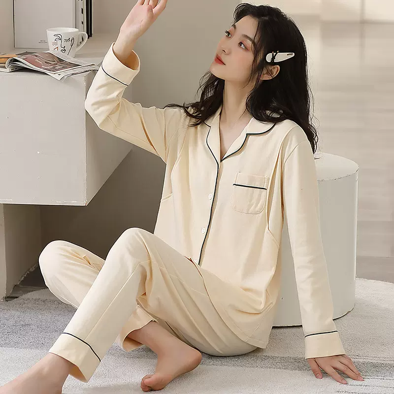 艾草月子服米黄色抗菌产前产后孕妇睡衣侧开哺乳衣高端礼盒套装