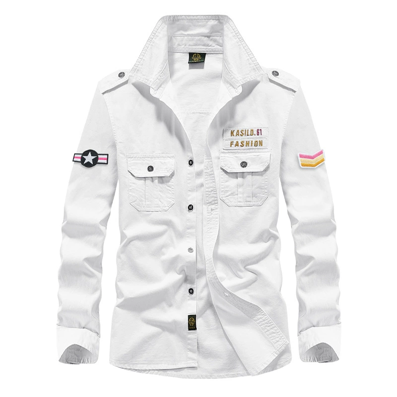 Трансграничная весна и осень AliExpress Air Force One Хлопковая мужская рубашка с длинными рукавами плюс размер армейская зеленая уличная рубашка с инструментами для мужчин