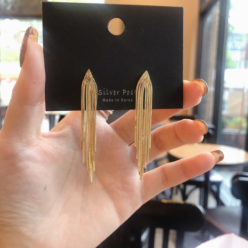 925 Silver Needle Korean Gold Plated Face Skinny Tassel Earrings Long Earrings Distinctive All-match Metal Ear Jewelry Earrings 925 Silver Needle Korean Gold Plated Face Skinny Tassel Earrings Long Earrings Distinctive All-match Metal Ear Jewelry Earrings