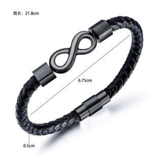 Alloy 8 word handmade leather black magnetic buckle lettering black round rope pu8 word leather lettering bracelet