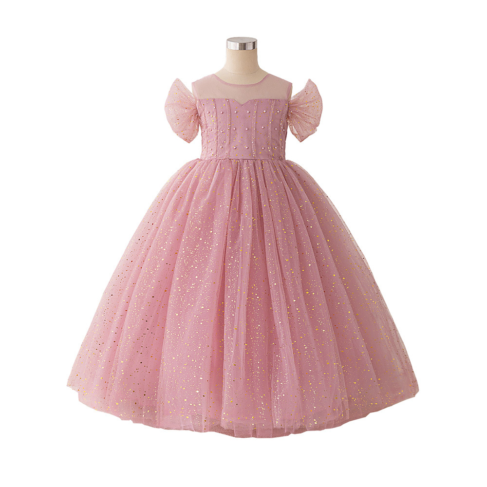 Comercio exterior transfronterizo Vestido para niños Vestido de princesa Lentejuelas Mangas abullonadas Tela forjada Chica de las flores Vestido de fiesta para niña Vestido de noche