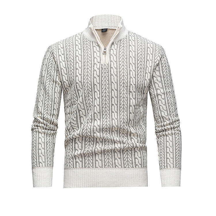 Comercio exterior otoño y invierno nuevo hombre europeo y americano camiseta de punto de manga larga torsión de medio cuello con cremallera suéter de hombre camiseta de base