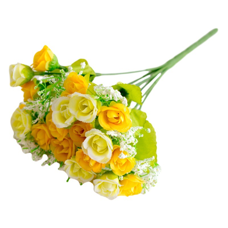 Fábrica al por mayor 21 diamante Rosa 7 tenedor primavera pequeña Rosa flor artificial Flor de plástico artificial