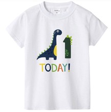 卡通男孩恐龍生日襯衫兒童恐龍印花兒童生日快樂恐龍T恤1號 -6號