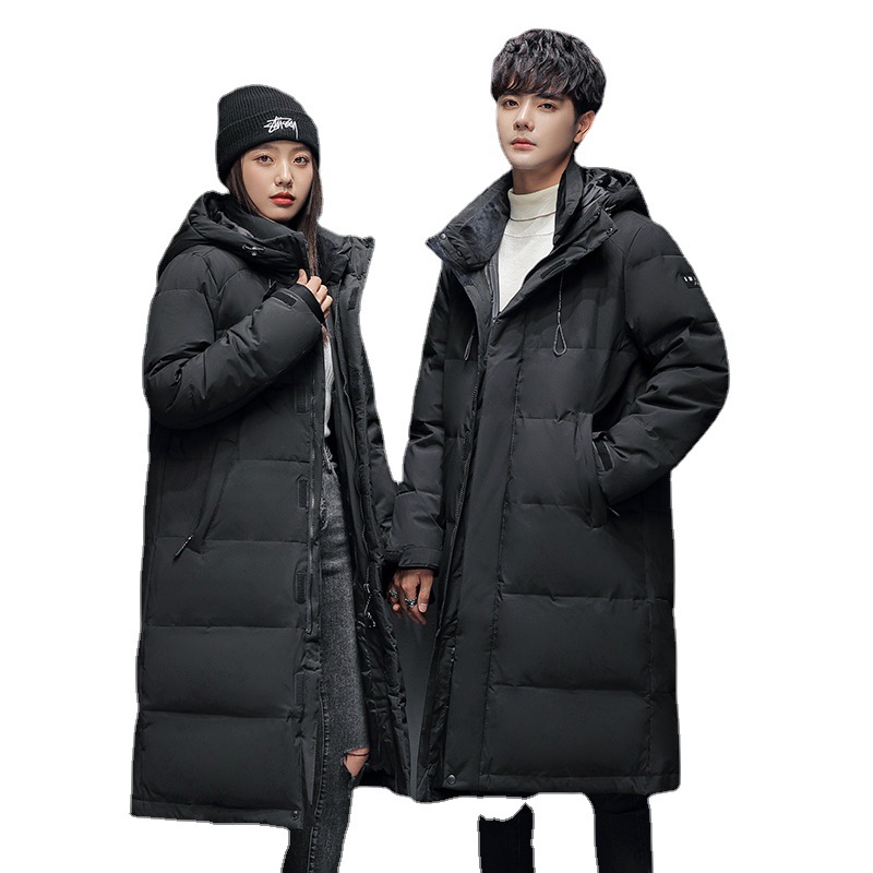 Invierno de los hombres abajo chaqueta juventud larga cubierta de la rodilla pato blanco abajo espesado abrigo moda pareja caliente ropa de trabajo abrigo