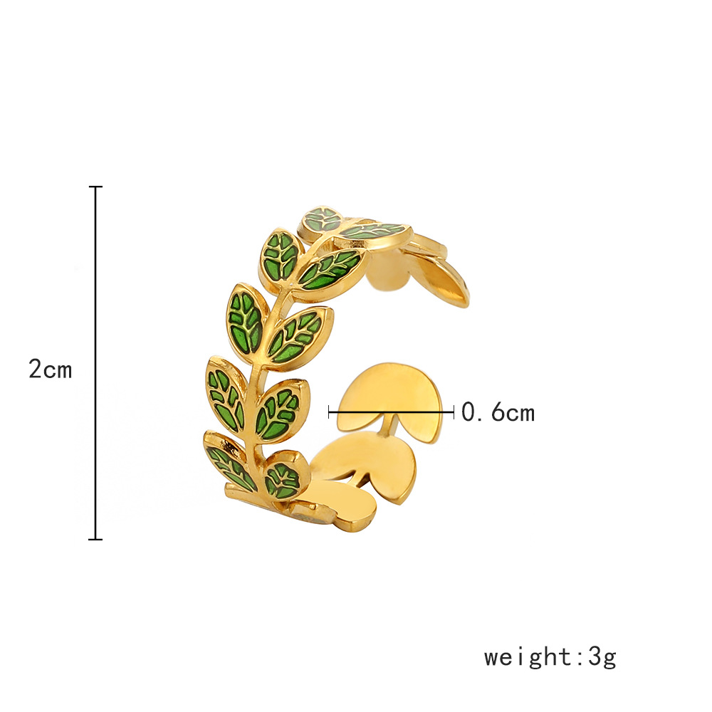 Vacuum Plating Gold Plating Process Wholesale Jewelry Fashion Leaf Heart Shape Flower Titanium Steel 18K Gold Plated Plating Open Ring
