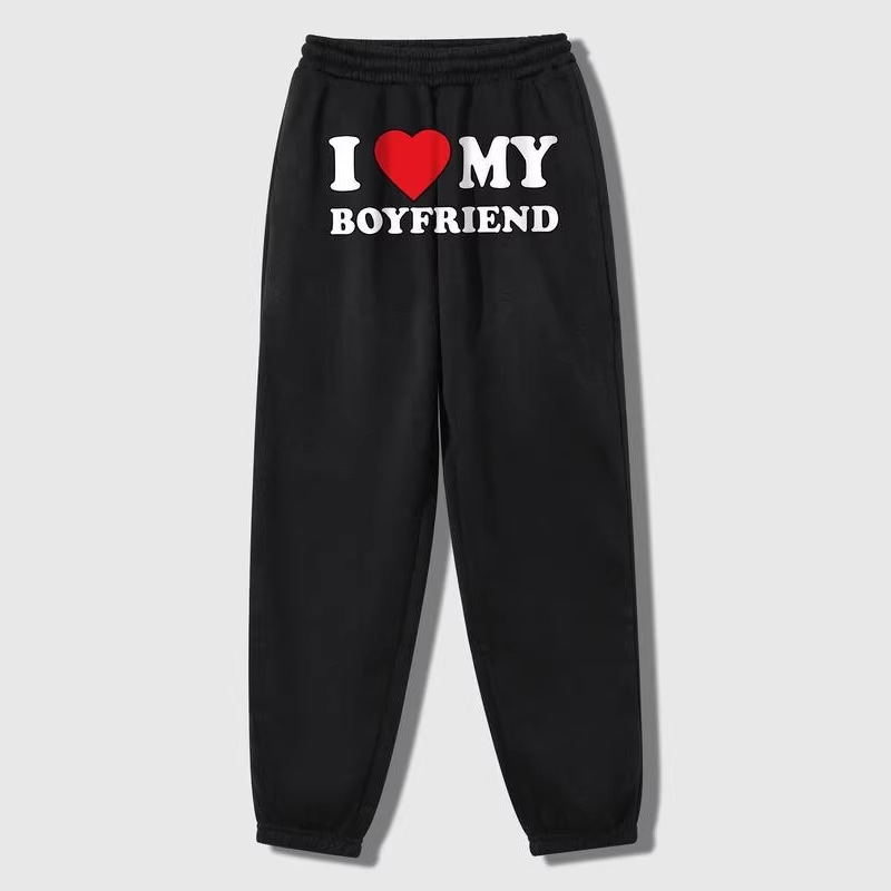 2D字母印花热卖裤子男士光板宽松拉毛束脚卫裤秋季抽绳束脚来图定