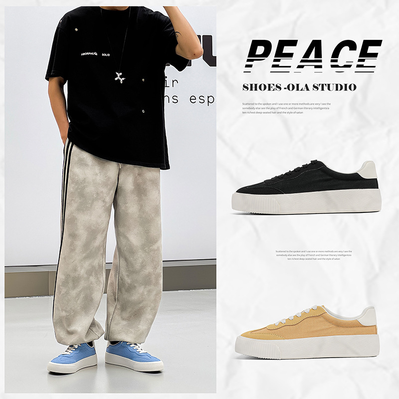 AFANTING时尚百搭帆布透气舒适休闲鞋男厚底圆头系带运动鞋男1575