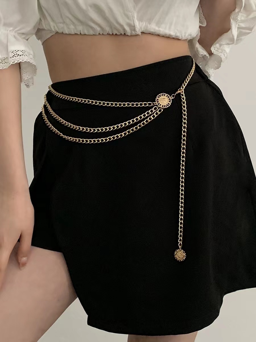 Estilo europeo y americano transfronterizo moda multi-capa de aleación cuerpo cadena joyería Reina cabeza retro calle tiro adelgazamiento cintura cadena moda