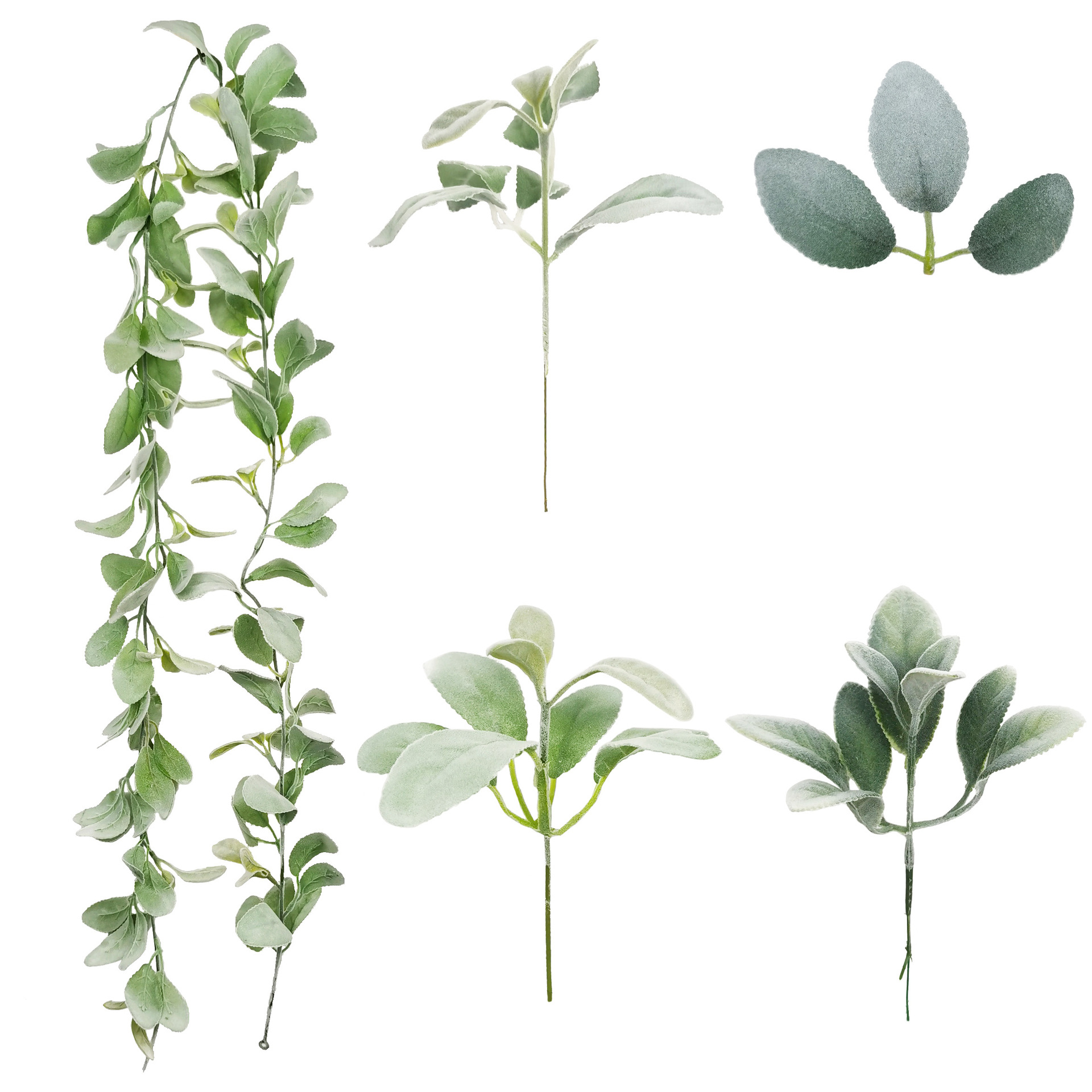 Artificial plant flocking single sheep ear leaf rabbit ear leaf eucalyptus leaf Mori flower arrangement decorative green plant photo props