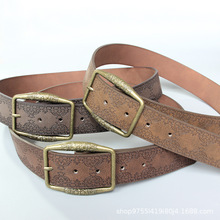 2023外贸新款复古文艺风女式腰带精品青古铜扣个性压花PU皮带批发