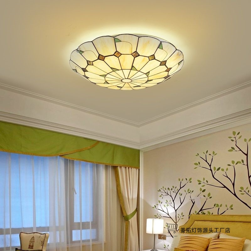 Led American Pastoral Ceiling Lamp Mediterranean Living Room Stylish Lighting Rustic Dining Room Lamp European Bedroom Round