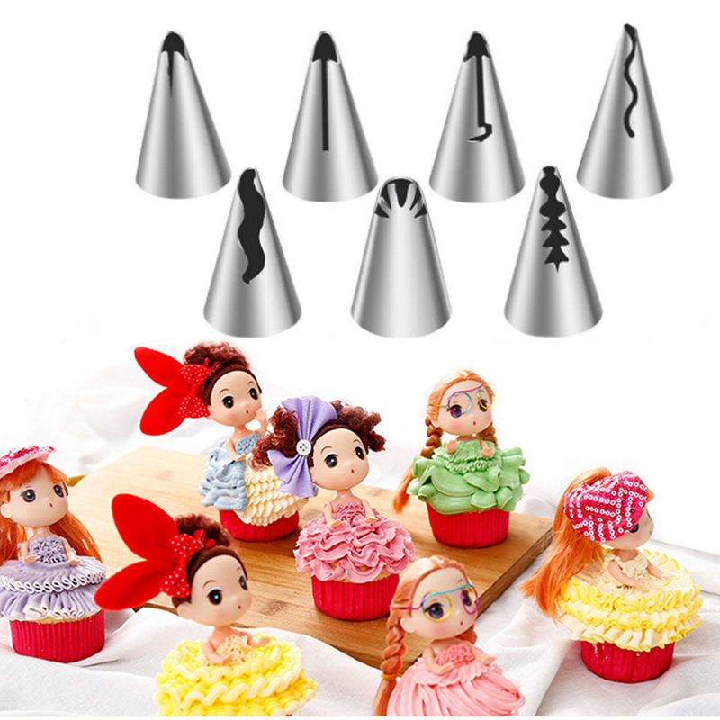 7 Pieces of Stainless Steel Skirt Decorating Tips Barbie Skirt Cream Decorating Tip Set Baking Cake Tools