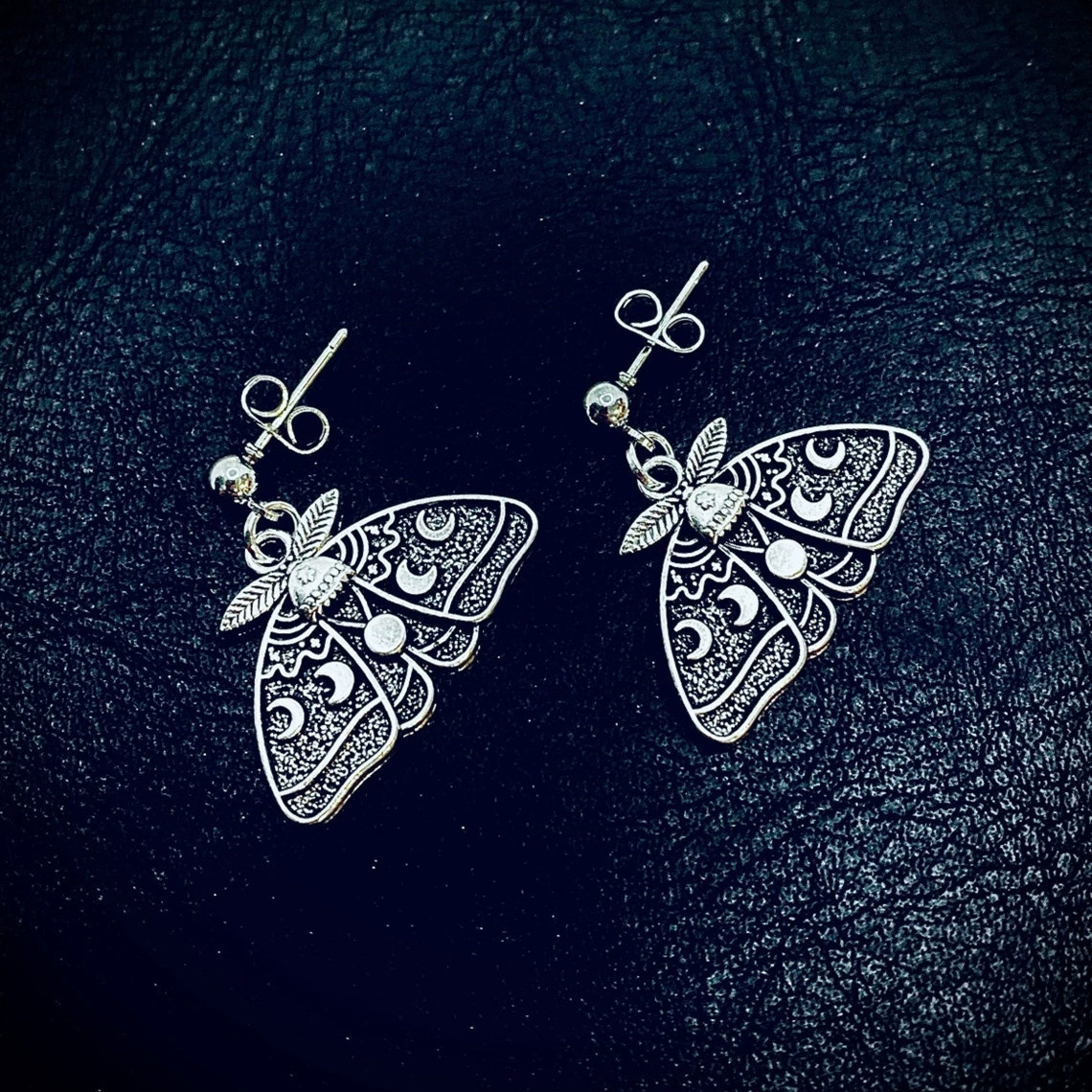 Silver Moth Pendant Earrings, Gothic Style, Simple Elegant Design, 2 Styles
