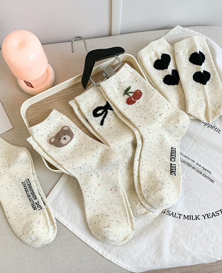 Socks Lingerie Type Cotton Fabric Type Casual Elegant Lady Women's Cherry Bear Cotton Crew Socks A Pair