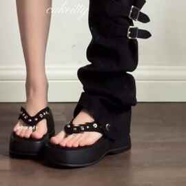 美拉德复古厚底两穿夹脚凉靴女2026夏季新款百搭皮带扣堆堆裤管靴