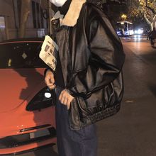 复古翻领机车皮衣男2023秋冬季新款加绒加厚皮毛一体宽松pu皮外套