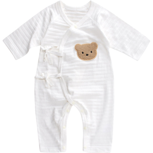 Baby Summer Thin A-Grade Pure Cotton Bear Onesie Set White Long Sleeve Infant Air Conditioning Homecoming Dress Ins Style