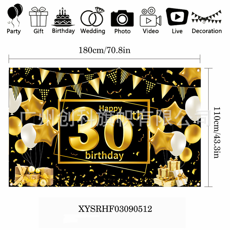 跨境新款生日快乐背景布横幅装饰节日派对氛围场景布置用品旗帜|undefined