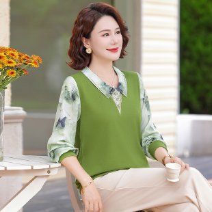 一件代发2025秋季新款中年妈妈遮肉打底衫宽松洋气长袖小衫薄款上|undefined