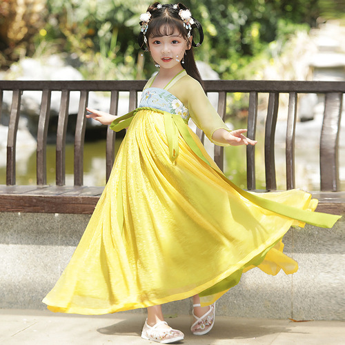 Children chinese Hanfu tang ming qing han dynasty chinese folk robe embroidered Tang Guzheng girl photo dance long-sleeved girl  fairy princess dress