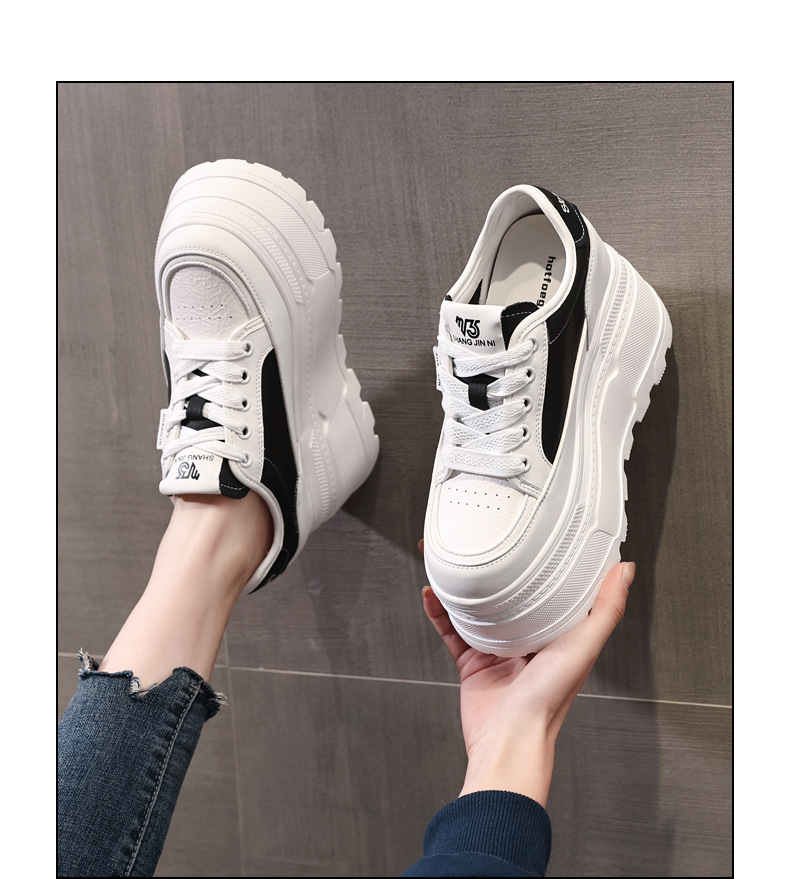 Giày sneaker nữ đế dày tăng chiều cao phong cách đơn giản — Đen trắng chi tiết 14