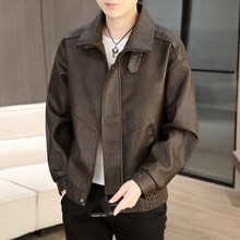 小香港春季皮衣外套男机车皮潮牌复古皮夹克