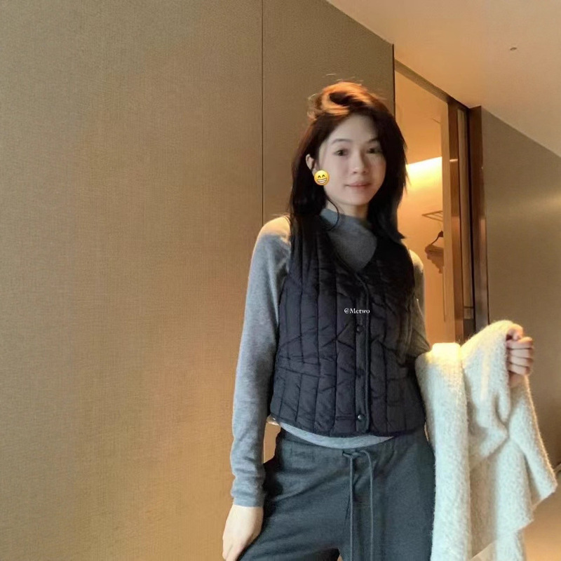 Metwo Sandwich Warm Vest Plaid Women's Autumn and Winter New Style Velvet Thickened Plaid Vest Cardigan