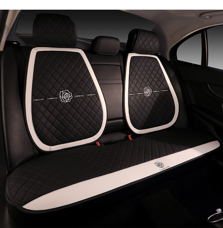 Simple Cute Cartoon Car Cushion Four Seasons Universal Single Piece Leather Camellia Women's Seat Cover Half Bag Seat Cushion