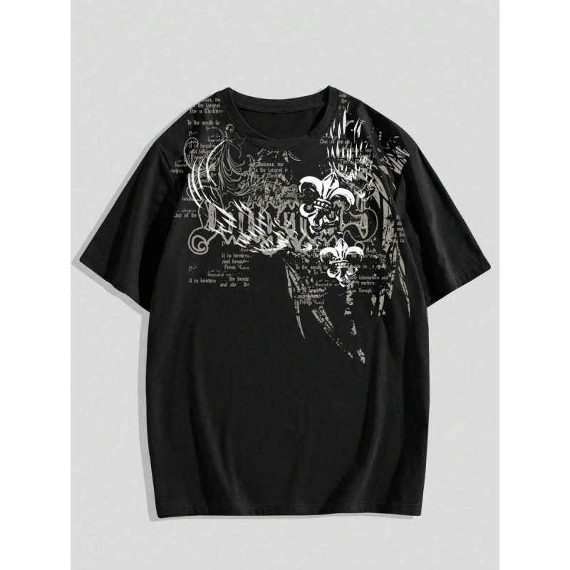 Cross-Border Art Skull Print Short-Sleeved European and American Dark Fashion Brand Loose T-Shirt Men's Niche Design