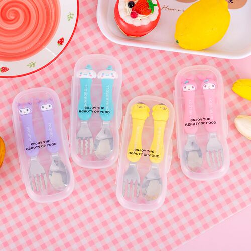 High-looking children's cartoon food-grade stainless steel fork and spoon multifunctional tableware ins portable 304 fork and spoon set