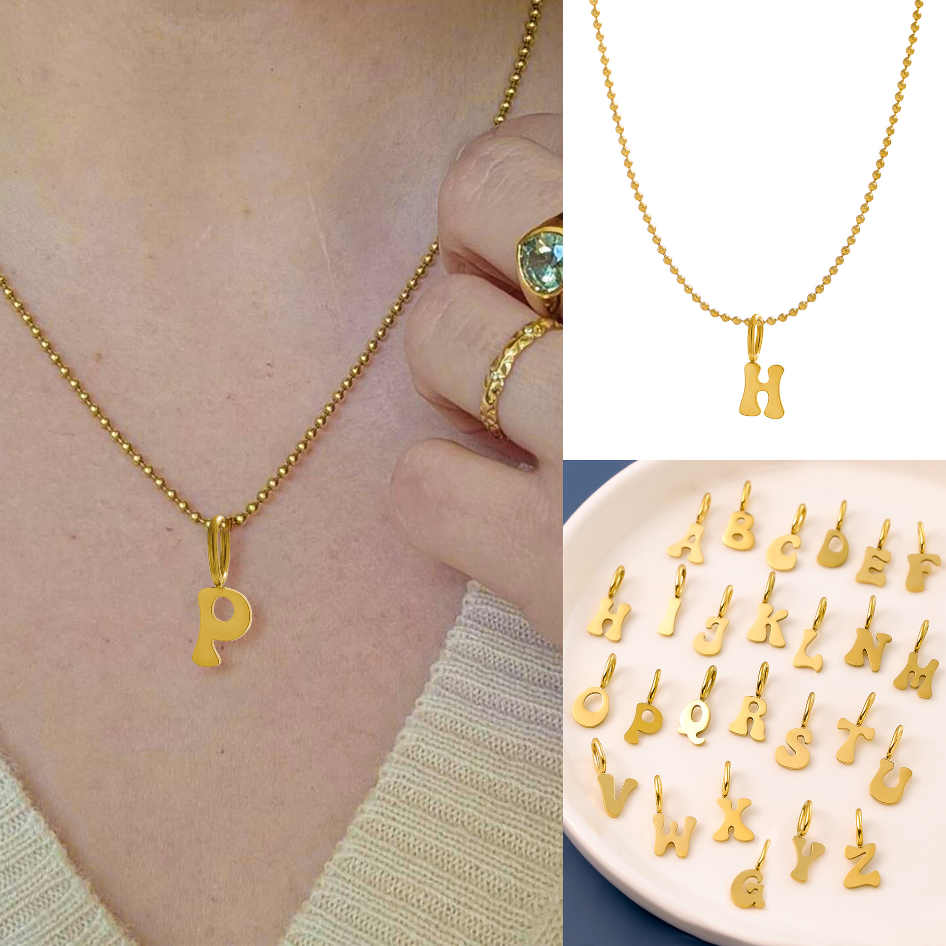 21g Weight Pendant, Chain Jewelry Making Type 9*8mm Jewelry Making Size DIY Jewelry Accessories Classification 1 Piece, 1 Set Quantity 304 Stainless Steel Material Letter Pattern Plating Design Simple Style, Classic Style Style 1 Piece 1 Set 9*8mm 304 Stainless Steel Letter Pendant Chain 3
