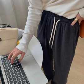 软绵绵灰色糯米裤小个子阔腿裤女春秋宽松显瘦垂感高腰休闲直筒裤